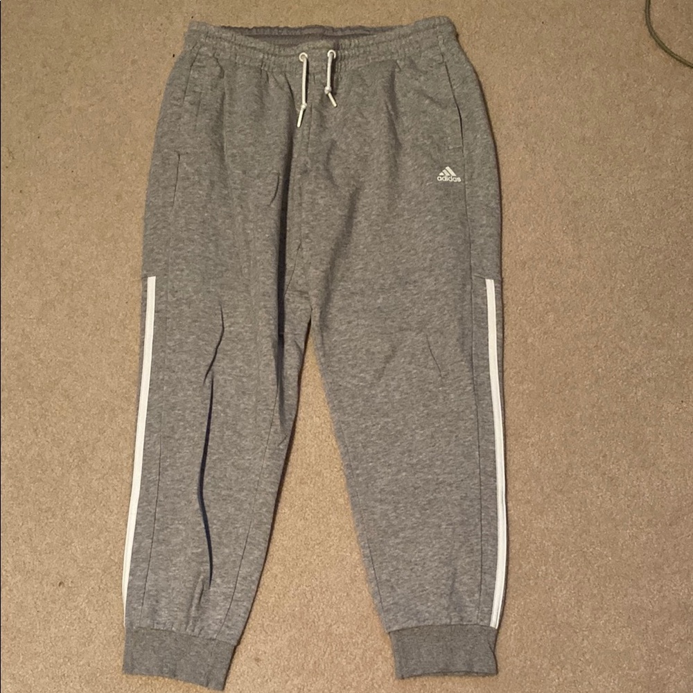 Adidas Gray Sweatpants with White Stripes